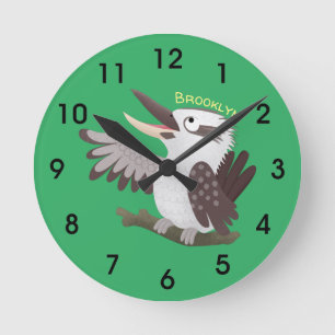 Cute funny laughing kookaburra cartoon runde wanduhr