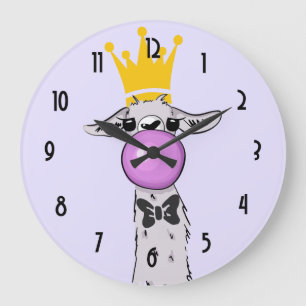 Cute Funny Llama Illustration Große Wanduhr