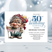 Cute Funny Man 50th Birthday Cartoon Humor Style Einladung