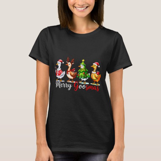 Cute Funny Merry Goosmas Silly Goose Reindeer Hot T-Shirt (Vorderseite)