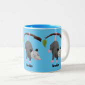 Cute funny opossum hanging from branch cartoon  zweifarbige tasse (VorderseiteRechts)