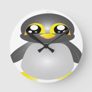 Cute funny penguin runde wanduhr