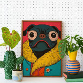 Cute Funny Pug Illustration Funky Dog Poster