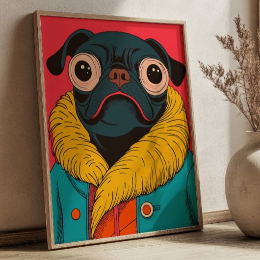 Cute Funny Pug Illustration Funky Dog Poster