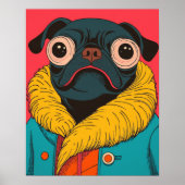 Cute Funny Pug Illustration Funky Dog Poster (Vorne)