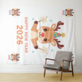 cute funny reindeer happy new year party backdrop wandteppich (Beispiel (Horizontal))