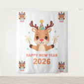 cute funny reindeer happy new year party backdrop wandteppich (Vorderseite)