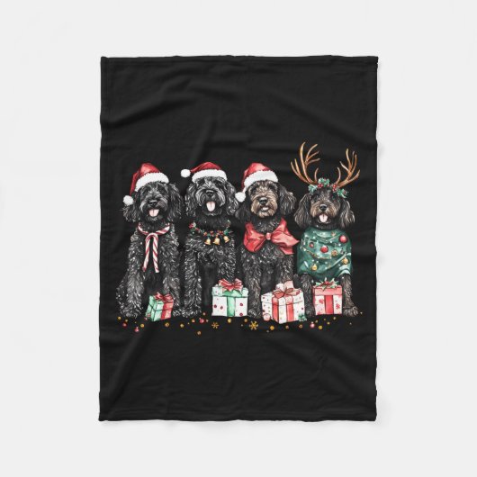 Cute Funny Reindeer Santa Black Goldendoodle Dogs Fleecedecke (Vorderseite)