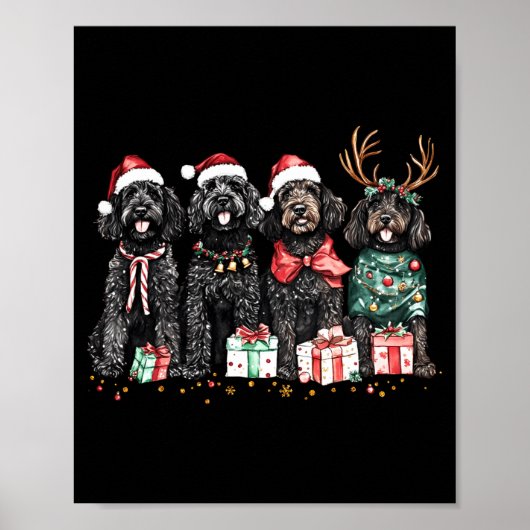 Cute Funny Reindeer Santa Black Goldendoodle Dogs Poster (Vorne)
