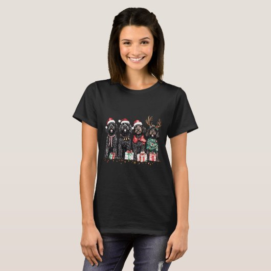 Cute Funny Reindeer Santa Black Goldendoodle Dogs  T-Shirt (Vorne ganz)