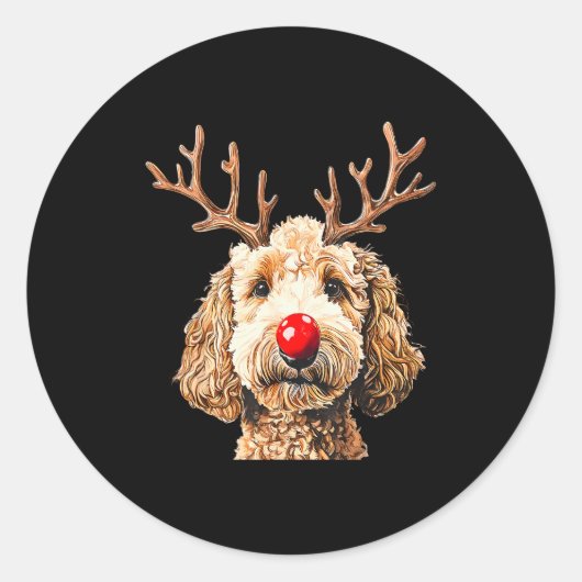 Cute Funny Reindeer Santa Goldendoodle Christmas T Runder Aufkleber (Vorderseite)