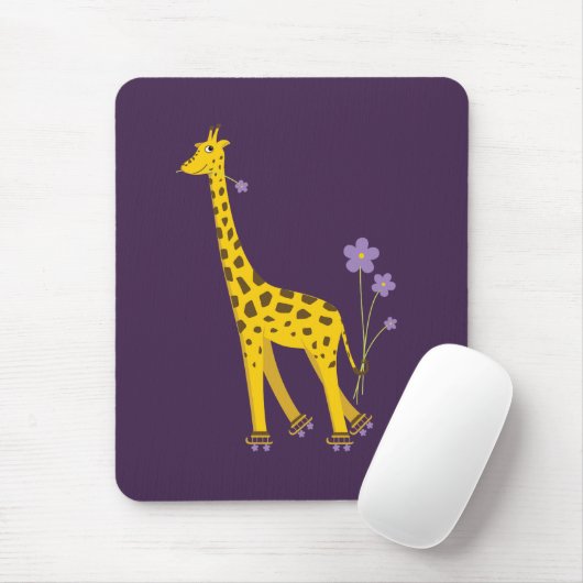 Cute Funny Roller Skating Cartoon Giraffe Purple Mousepad (Mit Mouse)