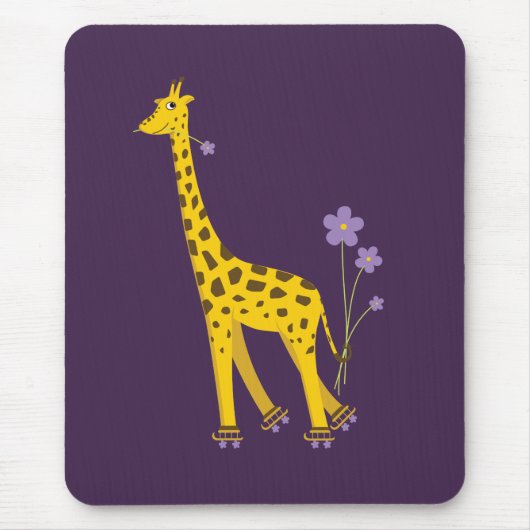 Cute Funny Roller Skating Cartoon Giraffe Purple Mousepad (Vorne)
