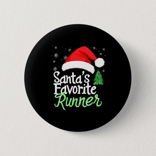 Cute Funny Santa's Favorite Runner Christmas Run H Button (Vorderseite)