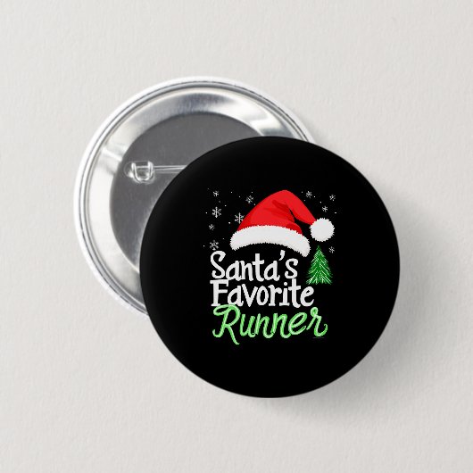 Cute Funny Santa's Favorite Runner Christmas Run H Button (Vorne & Hinten)
