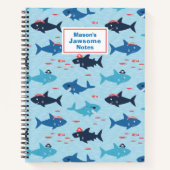 Cute funny sharks with pirate hats on blue notizblock (Vorderseite)