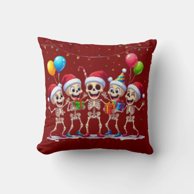 Cute Funny Skeletons Christmas & New Year Celebrat Kissen (Vorderseite)