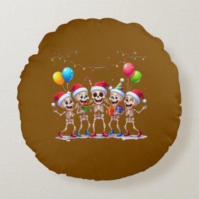 Cute Funny Skeletons Christmas & New Year Celebrat Rundes Kissen (Vorderseite)