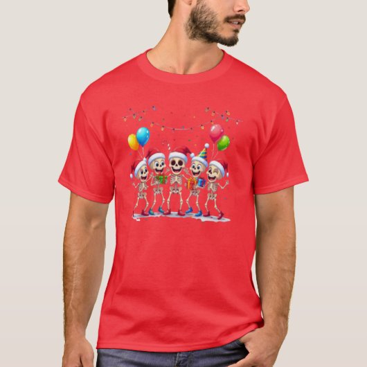 Cute Funny Skeletons Christmas & New Year Celebrat T-Shirt (Vorderseite)