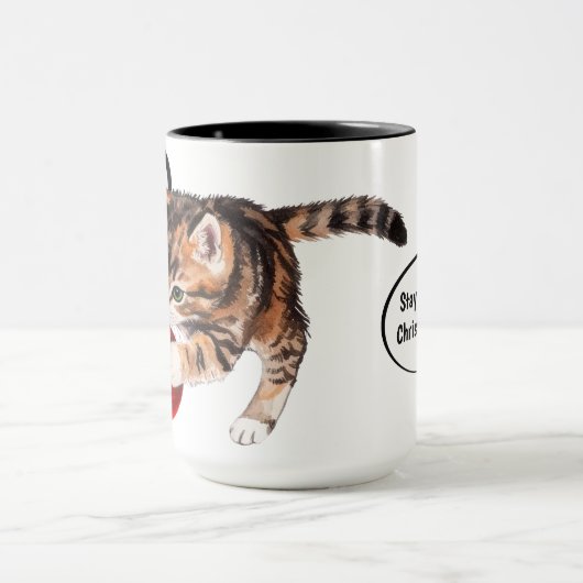 Cute Funny Stay Outta the Christmas Tree Kitten Tasse (Zentrum)