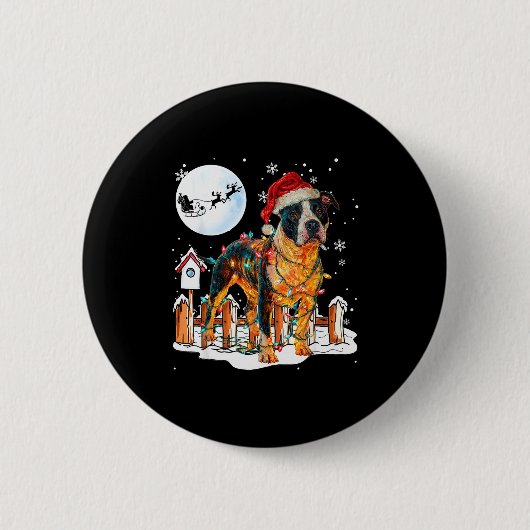 Cute Funny Tbull Christmas Lights Santa Hat Holida Button (Vorderseite)