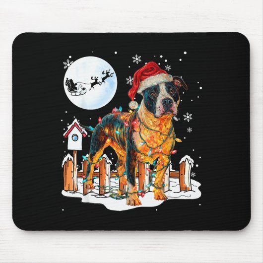 Cute Funny Tbull Christmas Lights Santa Hat Holida Mousepad (Vorne)