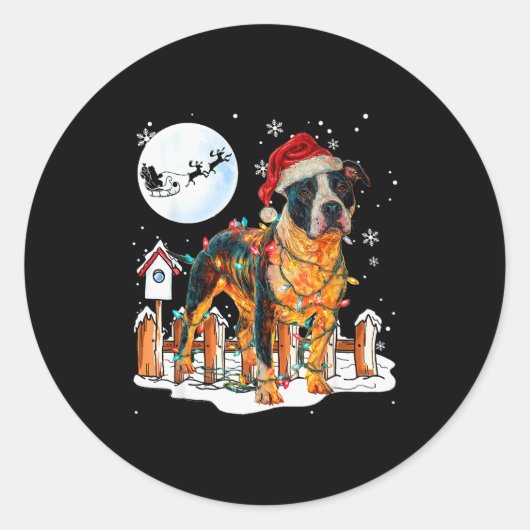 Cute Funny Tbull Christmas Lights Santa Hat Holida Runder Aufkleber (Vorderseite)