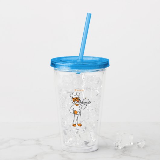 Cute funny tiger chef cartoon illustration acryltrinkbecher (Rückseite Ice)