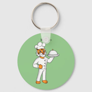 Cute funny tiger chef cartoon illustration schlüsselanhänger