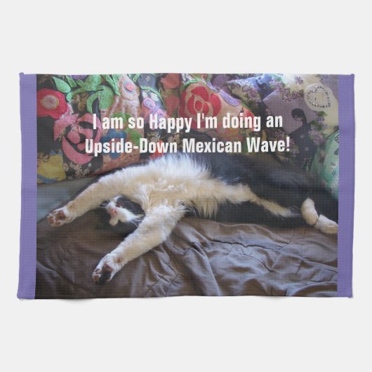 Cute Funny Tuxedo Cat Mexican Wave cats Geschirrtuch (Horizontal)