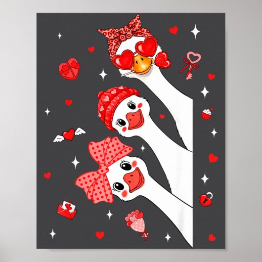 Cute Funny Valentine Silly Gooses Heart Love Match Poster (Vorne)