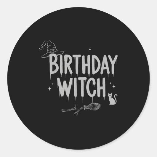 Cute Funny Witch Witchy Birthday Witches Happy Wom Runder Aufkleber (Vorderseite)