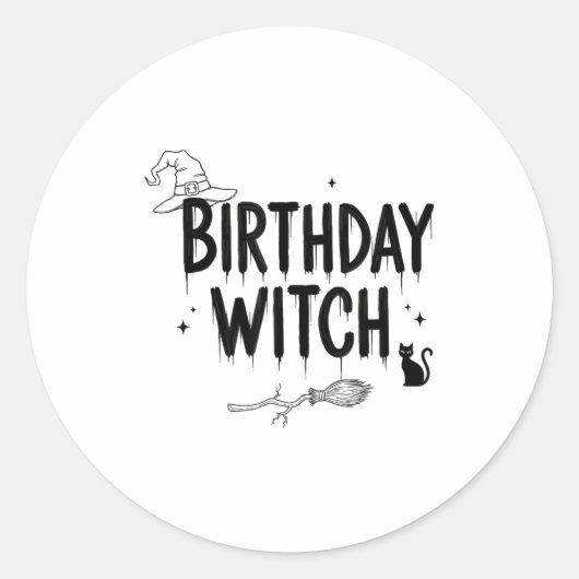 Cute Funny Witch Witchy Birthday Witches Happy Wom Runder Aufkleber (Vorderseite)