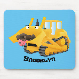 Cute funny yellow bulldozer cartoon character  mousepad