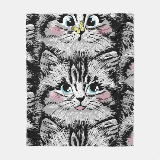 Cute furry kitten face seamless pattern. Illustrat Fleecedecke (Vorderseite)