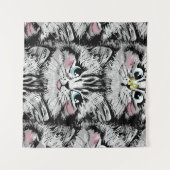 Cute furry kitten face seamless pattern. Illustrat Wandteppich (Vorderseite (Horizontal))