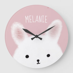 Cute Fuzzy Bunny Pink Personalised Große Wanduhr
