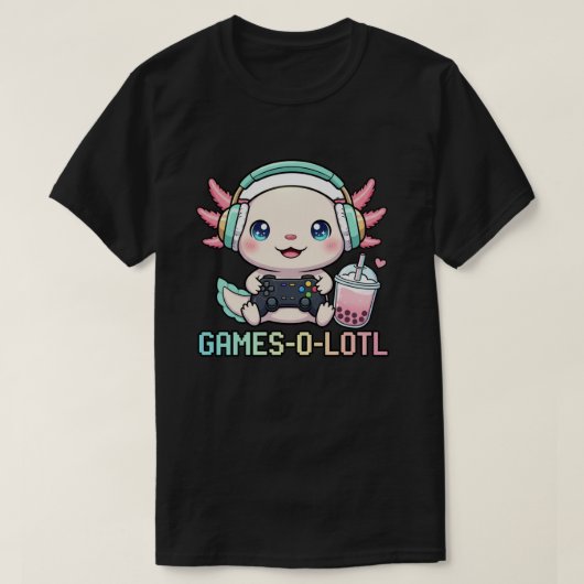 Cute Gamer Axolotl with Boba Art T-Shirt (Design vorne)