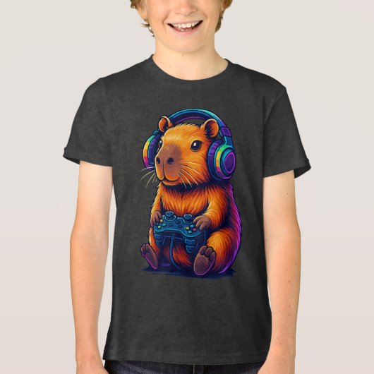 Cute Gamer Capybara — with Headset & Controller Tri-Blend Shirt (Vorderseite)