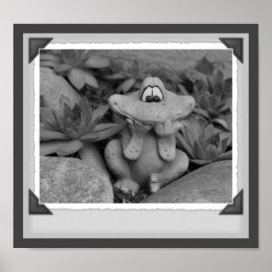 Cute Garden Frog Black And White Print Poster