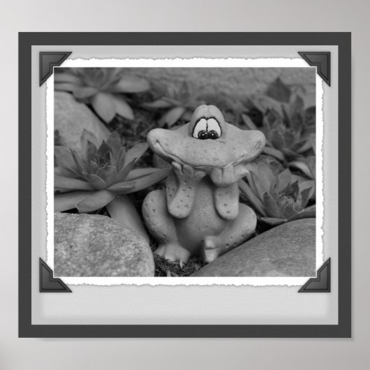 Cute Garden Frog Black And White Print Poster (Vorne)