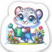 Cute Gardening Snow Leopard Stickers Aufkleber (Vorderseite)