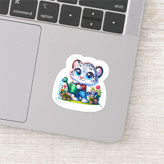 Cute Gardening Snow Leopard Stickers Aufkleber