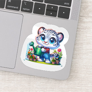 Cute Gardening Snow Leopard Stickers Aufkleber