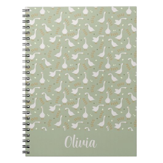 Cute Geese, Footprints and Custom Name on Green Notizblock (Vorderseite)