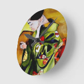 Cute Geisha with green kimono original art Runde Wanduhr (Winkel)