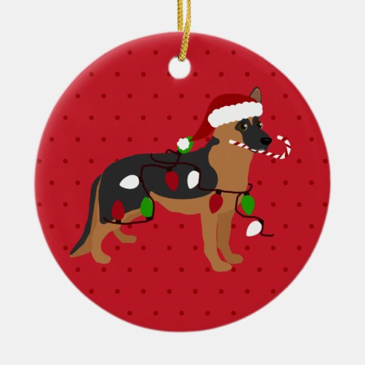 Cute German Shepherd Christmas Keramik Ornament (Vorne)