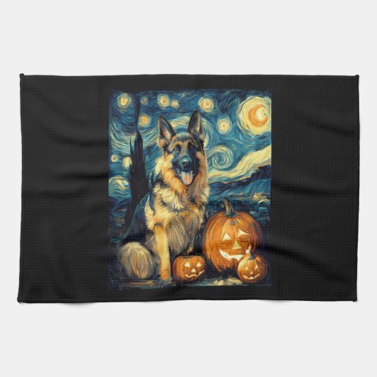 Cute German Shepherd Dog Halloween Jack O Lantern Geschirrtuch (Horizontal)