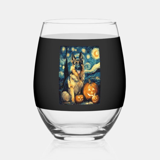 Cute German Shepherd Dog Halloween Jack O Lantern Weinglas Ohne Stiel (Vorderseite)