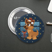 Cute German Shepherd puppy Cartoon Starry night Button